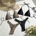 Maillot de bain deux pièces sexy imprimé léopard, couleur unie, pour femmes, pour la plage, les sources chaudes, quatre pièces_voghion.com