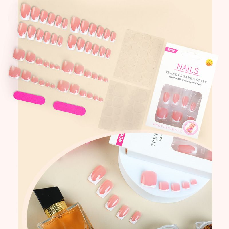 Ongles pour les mains et les pieds de style nouveau, avec tête carrée, 24 pièces d'ongles simples à la française, à bordure croisée et avancés_voghion.com