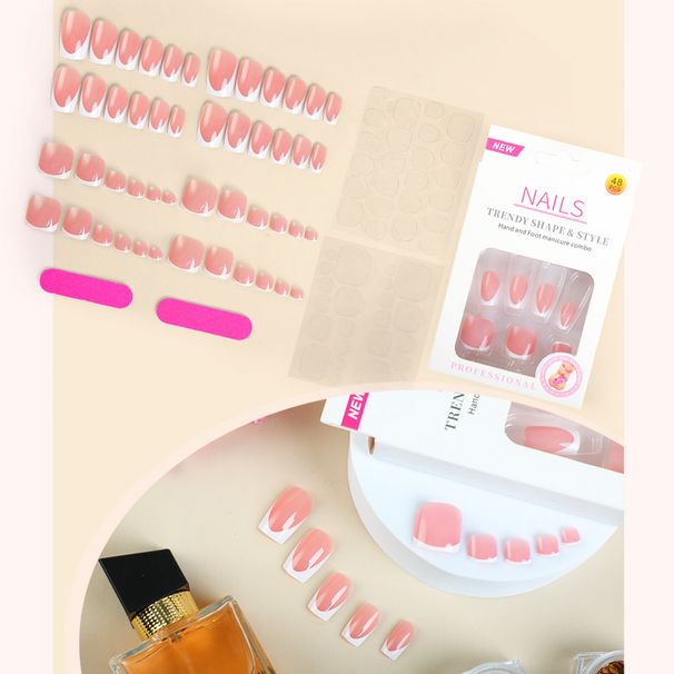 Ongles pour les mains et les pieds de style nouveau, avec tête carrée, 24 pièces d'ongles simples à la française, à bordure croisée et avancés_voghion.com