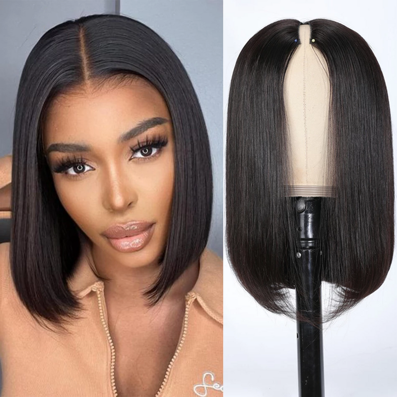 vendita calda vendita calda Parrucche corte lisce Bob Part per donne a forma di V Capelli umani brasiliani No Leave Out Glueless Parrucca_voghion.com