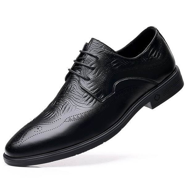 Chaussures Derby en cuir de vachette sculptées de style britannique, style européen, haut de gamme, à lacets, respirantes, pour jeunes hommes_voghion.com