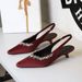 5121 Korean Style Pointed Toe Low Shallow Mouth Back Strap Satin Women's Rhinestone Chain Backless Wine Glass Heel_voghion.com
