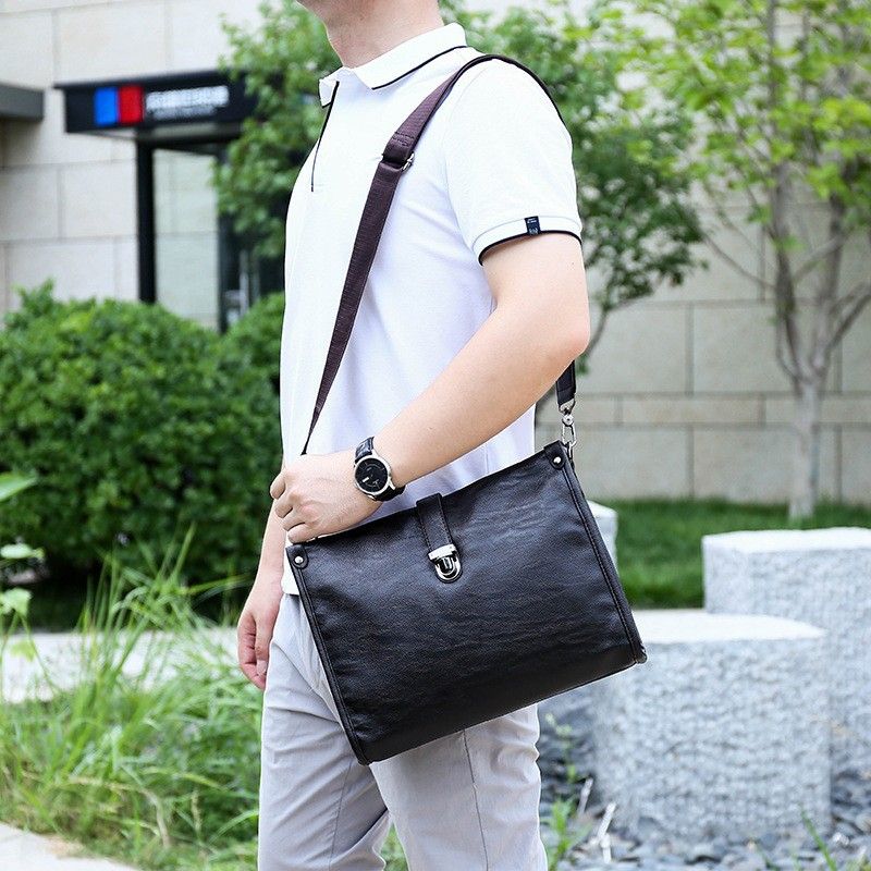 Moda casual masculina bolsa transversal de ombro único grande capacidade superfície macia bolsa para laptop simples personalizável_voghion.com