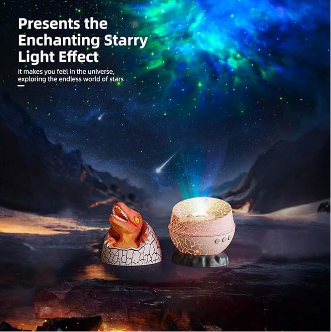 Dinosaurus-ei-sterrenlichtprojectielamp, fantasierijke prehistorische sterrenhemel, verlichte kinderdroomtijd, USB-voeding, afstandsbediening en timer_voghion.com