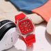 7pcs/set -Fashion Silicone Square Watch Large Dial Women's Quartz Watch Set - Square Dial, Simple Silicone Strap, Zinc Alloy Case_voghion.com