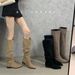 Cameido Damen-Westernstiefel im französischen Stil – Hoher Absatz, spitze Zehenpartie, Wildleder mit Fransen, stapelbar_voghion.com