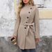 Elegant Women's Wool Blend Coat With Notched Collar & Belted Waist - Autumn Winter Fashion Outerwear In Khaki & Burgundy_voghion.com