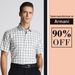 Lightweight and Comfortable Cotton Short Sleeve Shirt with Absorbent Large Grid Print and Turn-Down Collar for Men_voghion.com