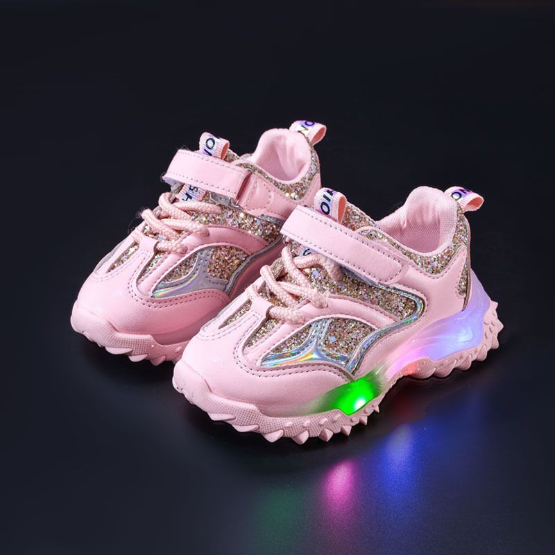 Children's Shoes Spring And Autumn Luminous Sports Shoes Boys And Girls Baby Lde Light Shoes Non Slip Leather Sequin Shoes 1 6 Years Old Light Shoes_voghion.com
