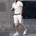 Summer waffle collar short sleeved shorts two-piece set for sports and leisure men's suit_voghion.com