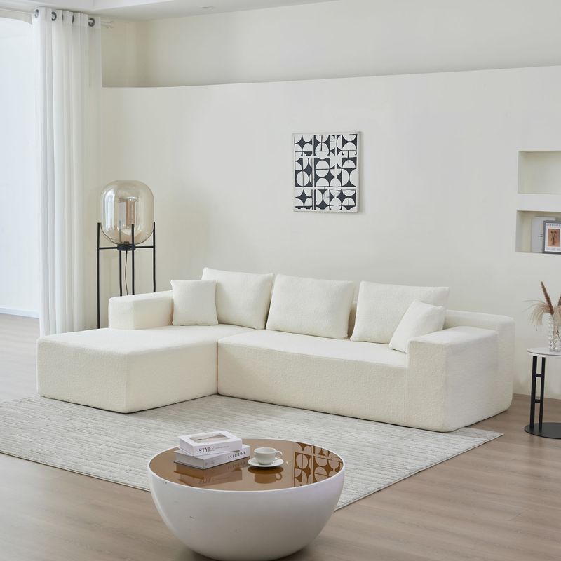 104.33" Sponge Sectional Sofa Couch For Living Room, L Shaped Modern Lamb Modular High Density Sponge Floor Sofa, Sherpa Fabric Sofa Couch With Chaise Lounge & Pillows, Upholstered Corner Cloud Couch_voghion.com