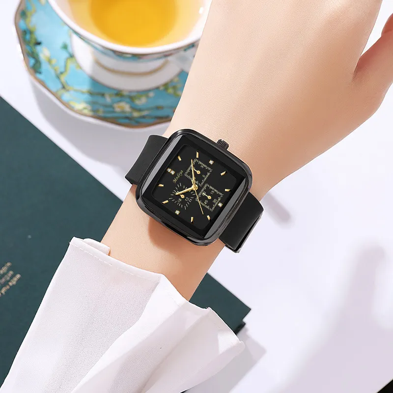 Women's Minimalist Ins Fashion Square Quartz Silicone Tape Student Watch_voghion.com