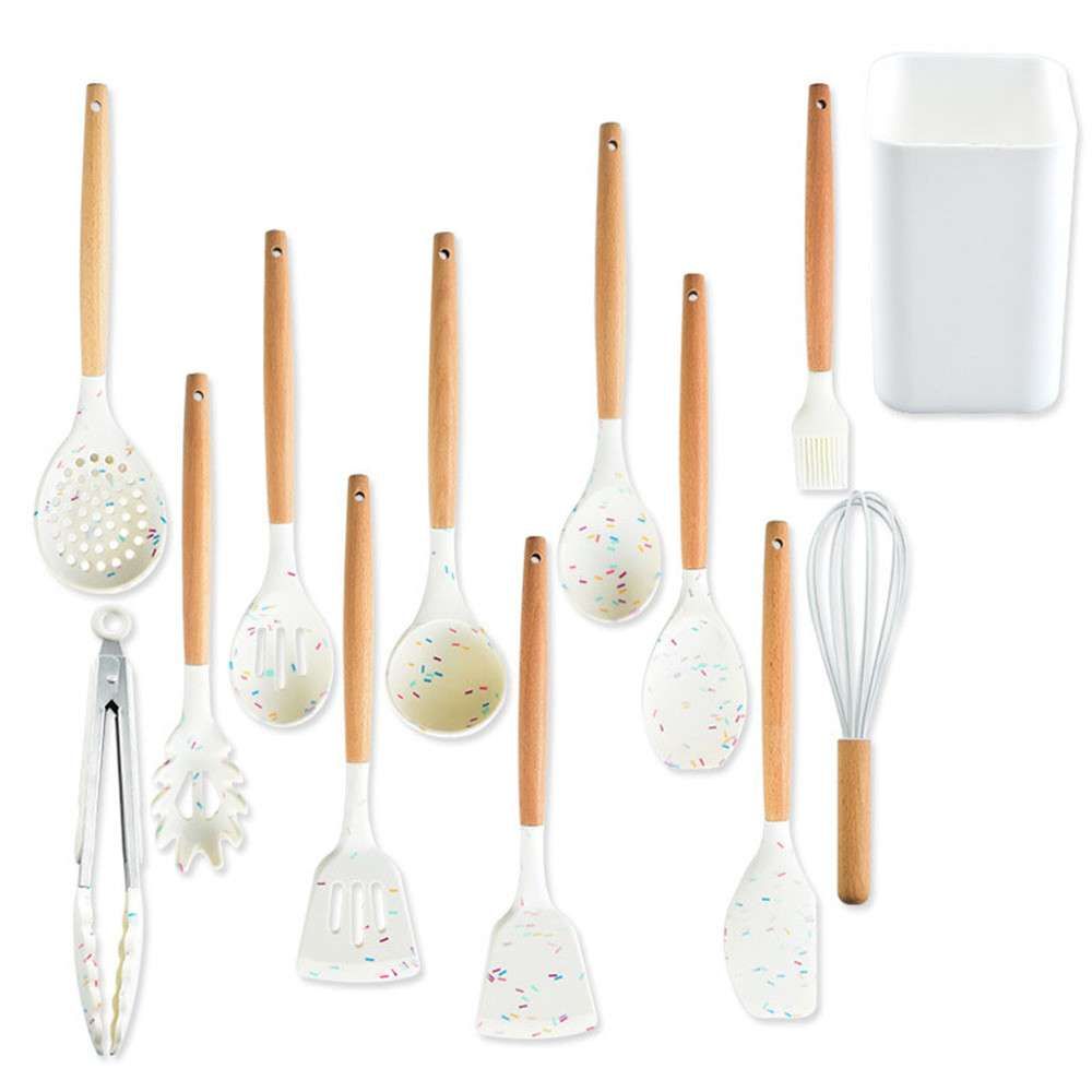 Set da cucina in silicone da 11 pezzi, spatola antiaderente, manico in legno, utensili da cucina, kit di utensili da cucina, set di utensili da cucina_voghion.com
