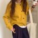 ragazza 2025 Nuovo cardigan lavorato a maglia coreano giallo con scollo rotondo e maniche lunghe, stile delicato, versatile, da donna, per autunno e inverno_voghion.com