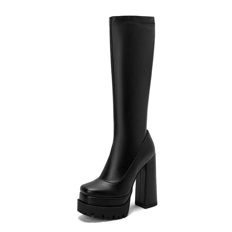 Nowe wysokie elastyczne buty z bocznym zamkiem błyskawicznym, wysoka platforma, wysokie obcasy dla kobiet plus size, wysokie, modne buty_voghion.com