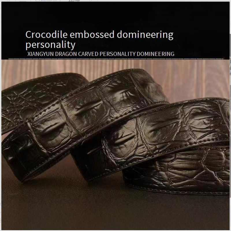 Apparel Accessories head automatic buckle men's belt cowhide personality crocodile pattern casual belt men's fashion casual belt_voghion.com