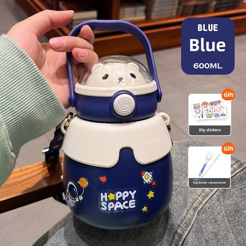 316 nerūdijančio plieno vaikiškas termo puodelis animaciniam filmukui, moteriškas, brangus, mielas, nešiojamas, atšokantis šiaudelis_voghion.com