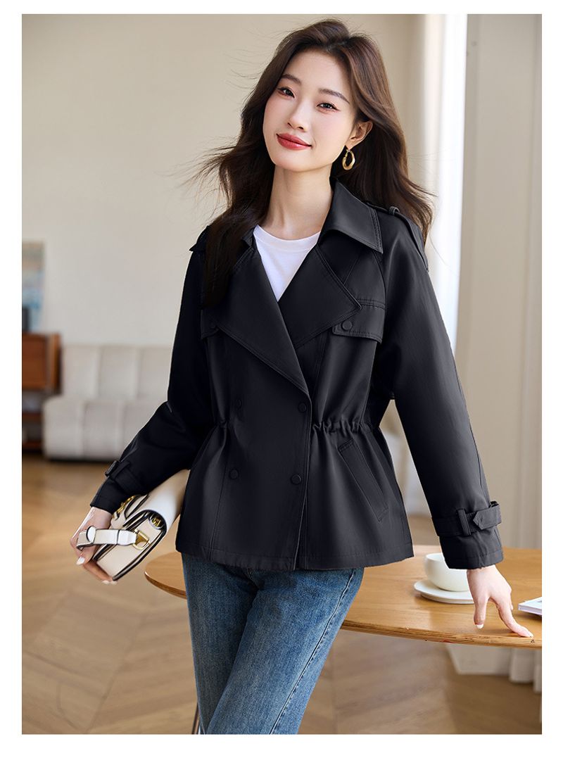Women's autumn long-sleeved lapel double-breasted drawstring waist jacket H10034_voghion.com