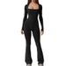 Women's Casual Boot Shaped Yoga Plus Size Training Bell Bottom Pants High Waisted Jumpsuit_voghion.com