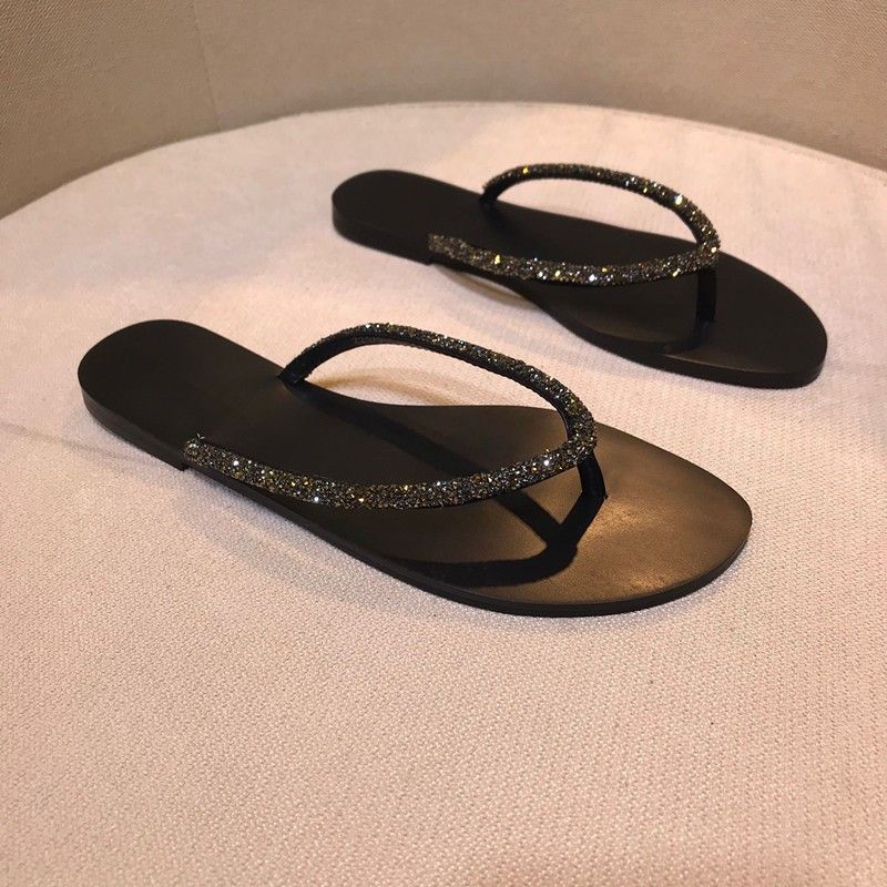 2025 Zomer Nieuwe Mode Strass Slippers Platte Teen Post Outdoor Grote Maat Dames Sandalen_voghion.com