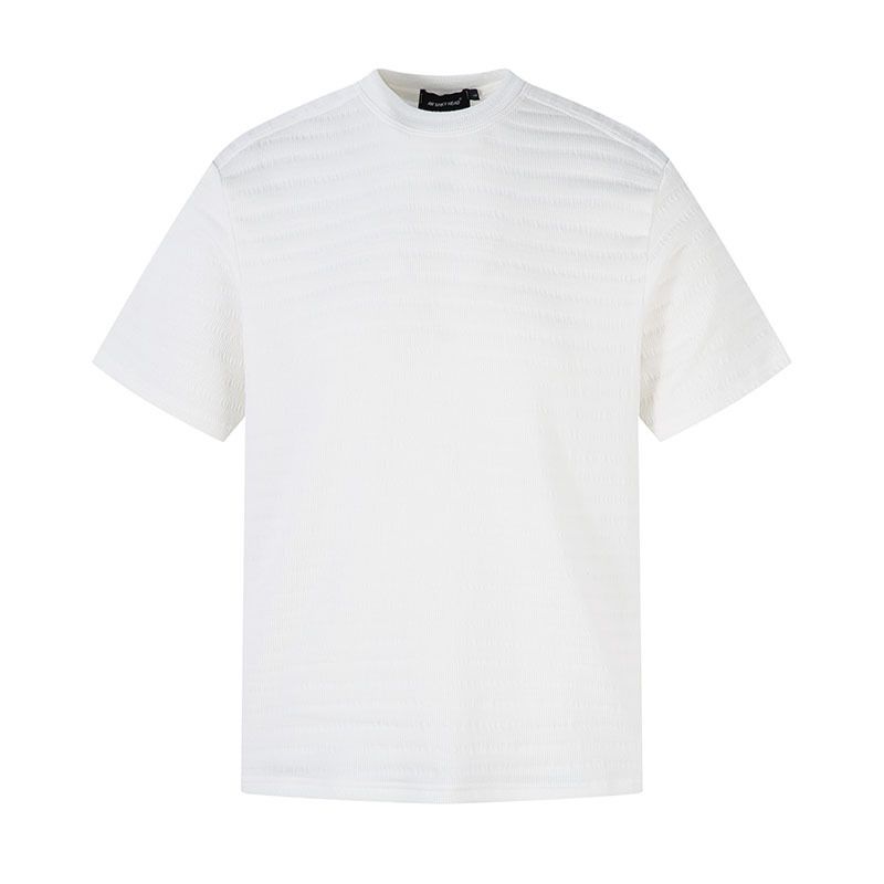 Herrenbekleidung Retro Clean Fit Einfarbiges Texturdesign Lässiges Kurzarm-T-Shirt mit gerader Schulter für Männer und Frauen High Street_voghion.com