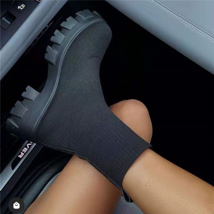 Paarsockenschuhe Damen 2021 Herbst und Winter Neue dicke Sohlen Casual Große Größe Internetberühmte gestrickte kurze Stiefel Damen grenzüberschreitend Große S_voghion.com
