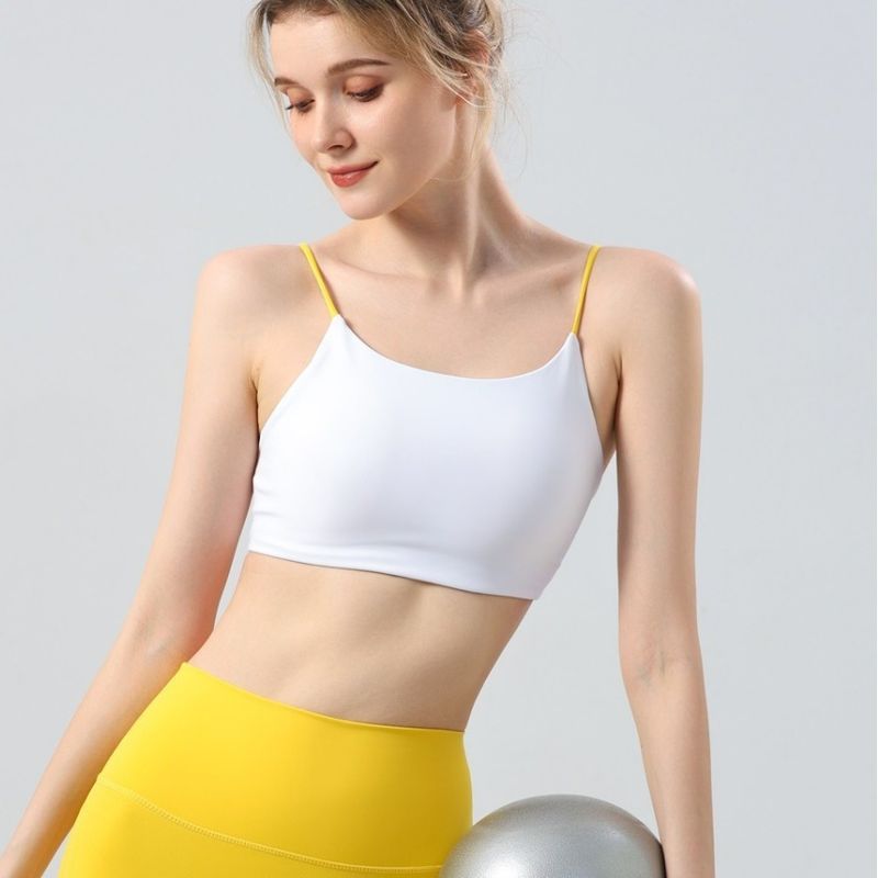 Women's Cross Back Nude Sports Underwear Fitness Strap Yoga Shockproof Gathering Bra_voghion.com
