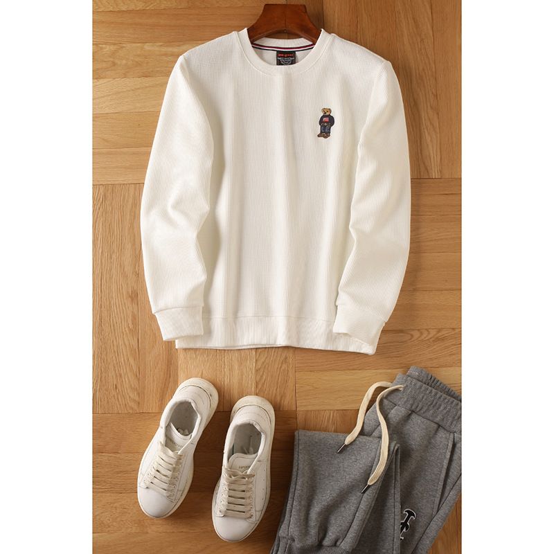 Abbigliamento maschile Orso ricamato + tessuto a nido d'ape commercio estero giapponese casual da uomo pullover autunnale girocollo felpa casual da uomo_voghion.com