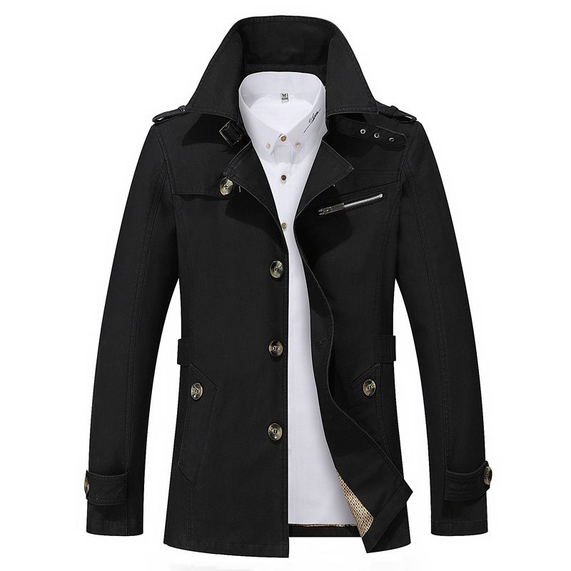 Men's Clothing Men's Casual Jacket Coat Long Windbreaker American Style Workwear Jacket With Multiple Pockets - Khaki, Black, Dark Blue, Army Green_voghion.com