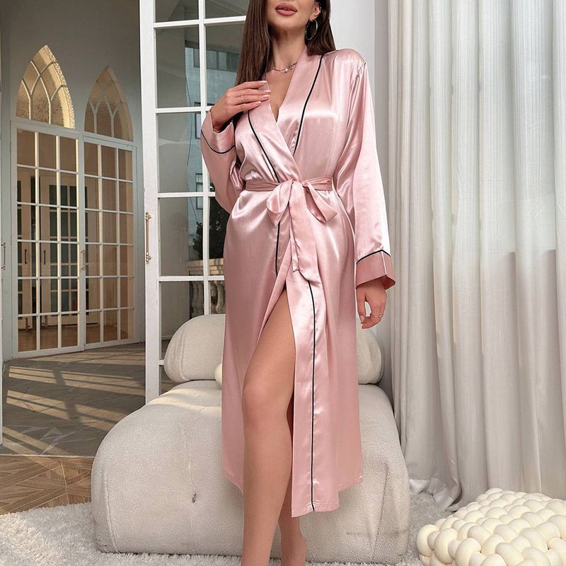 Nachthemd van ijszijde, lang model, dun model voor de zomer, modieuze en eenvoudige homewear, sexy vestje in badjasvorm voor dames._voghion.com