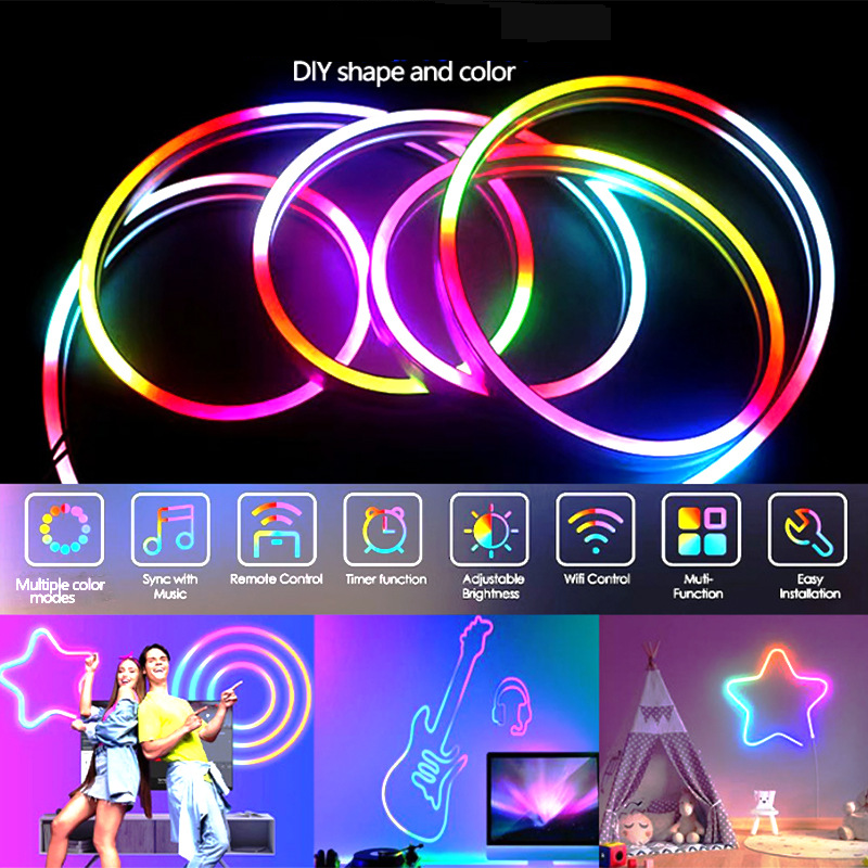 Home Furniture Tuya Wifi Bluetooth Colorful Neon Light Music Light With Usb Flexible Silicone Diy Shape Smart Marquee_voghion.com