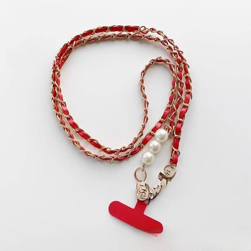 Phone Strap With Pearls - Long Crossbody Phone Lanyard, Metal & Leather Detachable Chain For Purse/Bag Accessories​_voghion.com