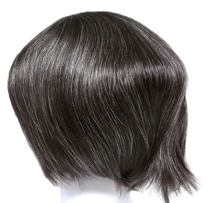 Euro Injection Toupee For Men 100% European Virgin Human Hair Injection Thin Skin Base Hair Replacement System Natural Black With 20% Grey Color #1B20_voghion.com