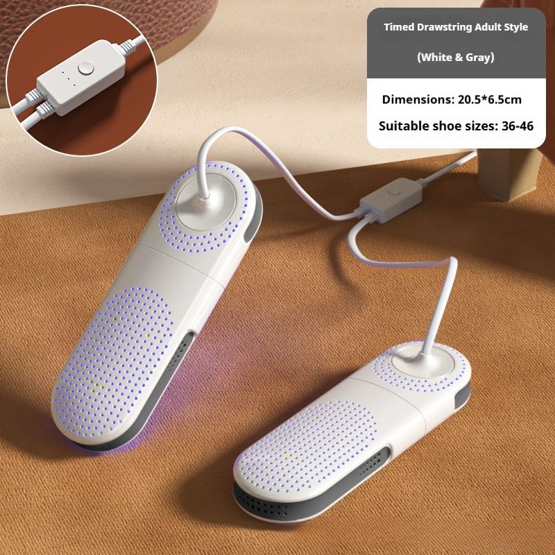 Suszarka i podgrzewacz do butów – regulowany timer, sterylizacja światłem niebieskim, wtyczka EU/CN 220 V (biało-szara/biało-pomarańczowa)_voghion.com