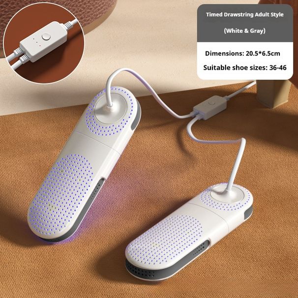 Suszarka i podgrzewacz do butów – regulowany timer, sterylizacja światłem niebieskim, wtyczka EU/CN 220 V (biało-szara/biało-pomarańczowa)_voghion.com