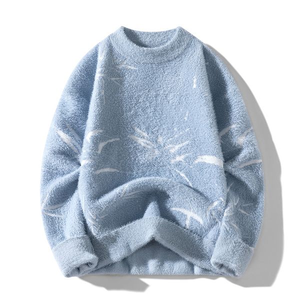 Bamboo Knit Sweater - Oversized Round Neck Pullover For Men & Women (Lavender, Cream) - Winter Textured Jumper Up To XXXL_voghion.com