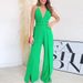 2025 Spring New Product Strap V-neck High Waist Split Bottom Wide Leg Pants Women's Jumpsuit_voghion.com