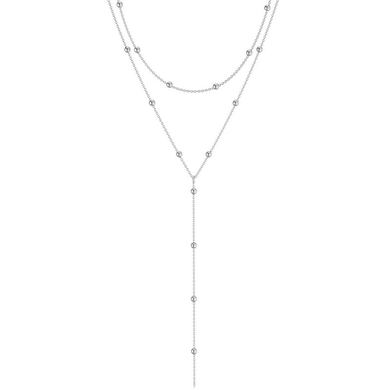 Stainless Steel Rice Y Shaped Double Light Niche Round Bead Tassel Multi Layer Stacking Necklace_voghion.com