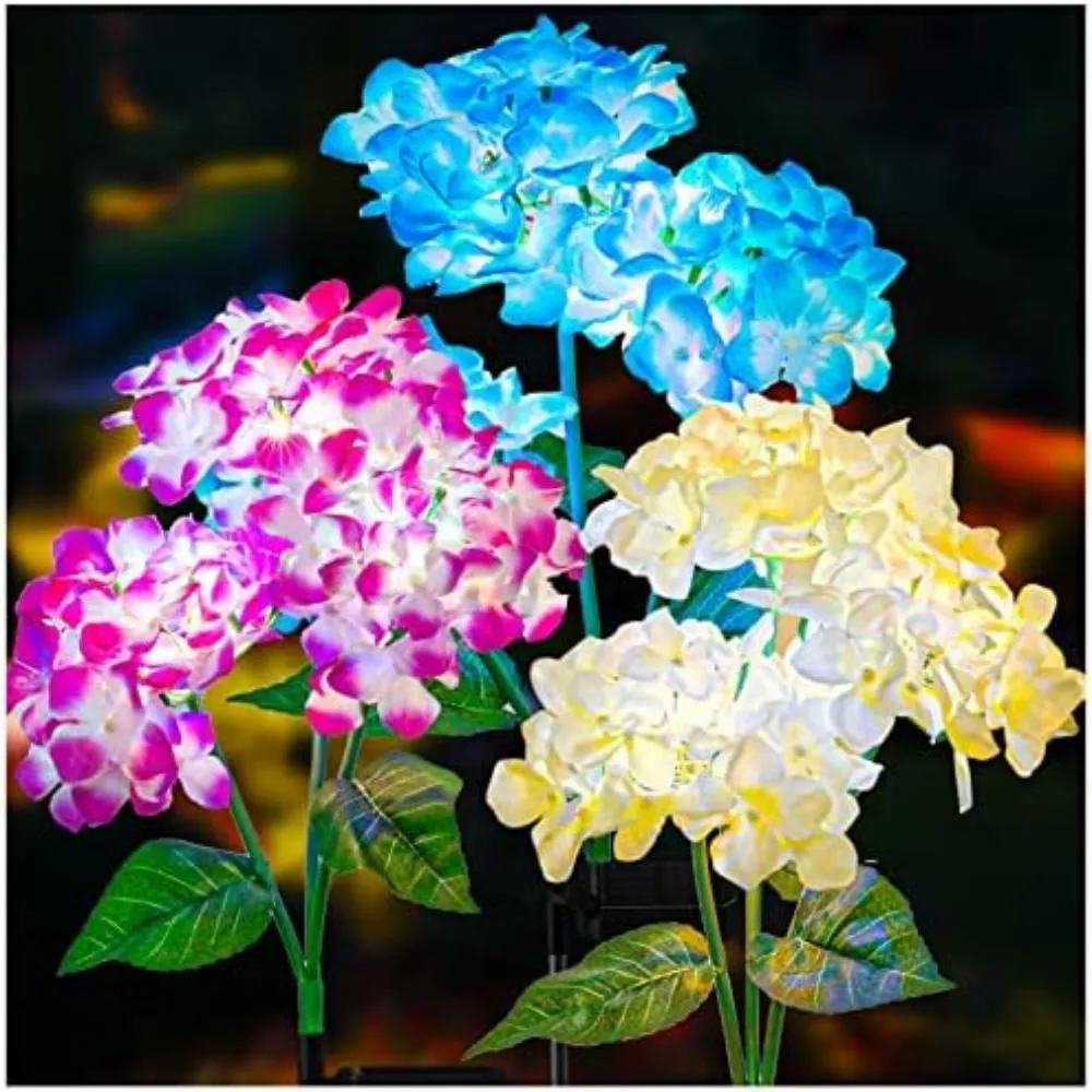 3Head Hydrangea Rose Flower Solar Led Light Outdoor Garden Lawn Lamps For Garden Vegetable Patch Patio Country House Decoration_voghion.com