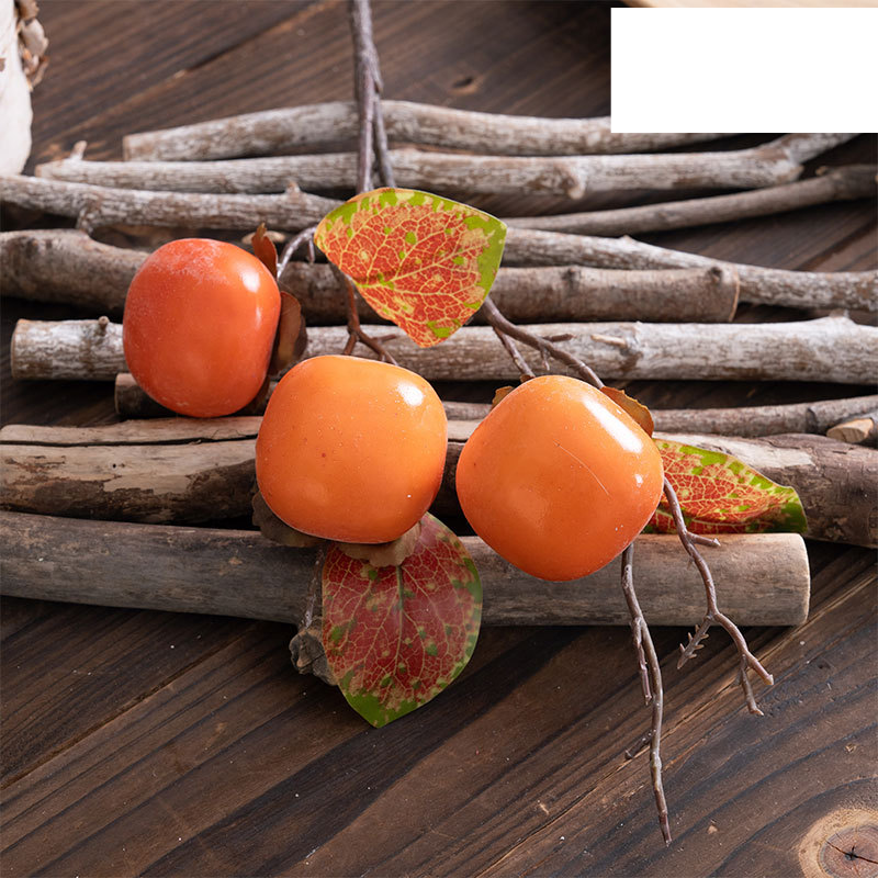 Dreiköpfige Persimmon-Kurzzweig-Kunstblumen im INS-Stil, Heimdekoration, Hochzeit, Kunstblumen MW10103_voghion.com