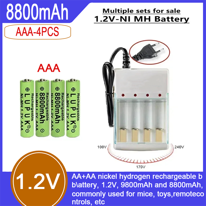 Pilas recargables de níquel hidrógeno AA o AAA, 1,2 V, 9800 mAh y 8800 mAh, de uso común en ratones, juguetes, mandos a distancia, etc._voghion.com