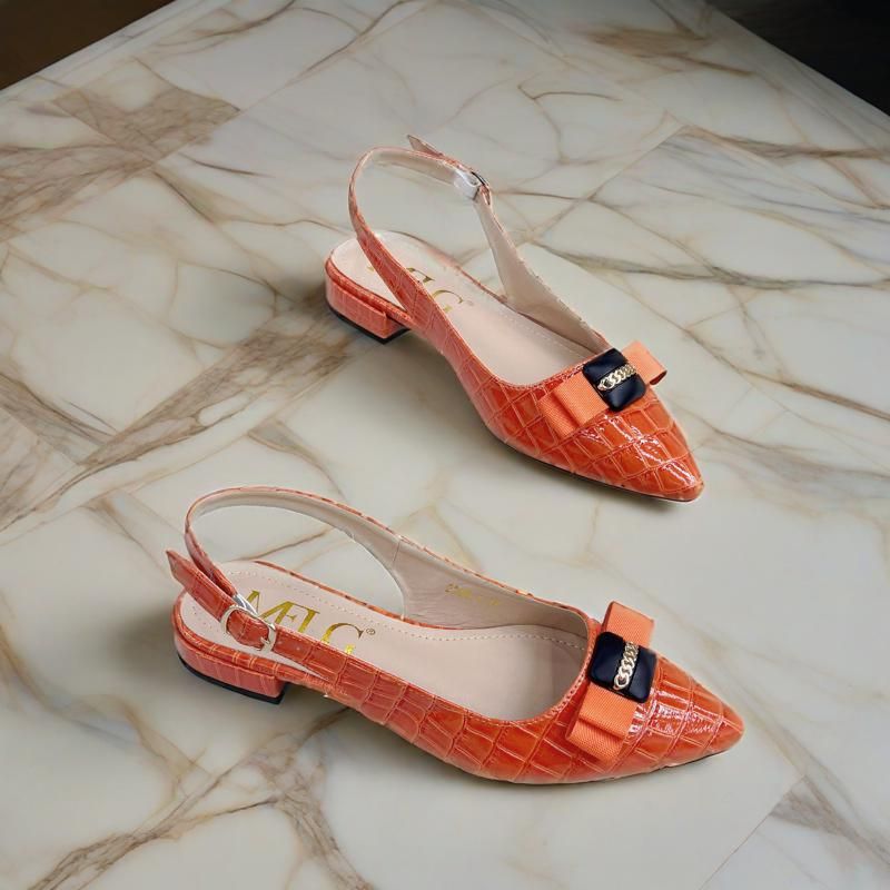 Chaussures pour femmes, sandales à bout fermé avec chaîne et boucle en métal, chaussures pour femmes à talons bas, bout pointu, talon épais, chaussures simples vides_voghion.com