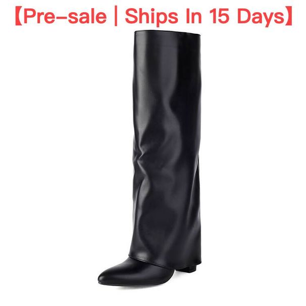 【Pre-sale | Ships In 15 Days】Fashion Women's Pant Leg Boots Pointed High Heels Plus Size Slip-on High Leg Fashion Boots_voghion.com