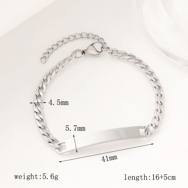 Bracciale a catena cubana liscia in acciaio al titanio con etichetta curva in acciaio inossidabile fai da te e incisione_voghion.com