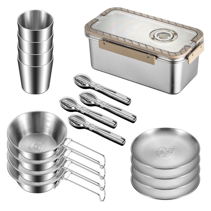 304 Outdoor Stainless Steel Tableware, Camping Equipment, Gift Set, Portable Travel Picnic_voghion.com