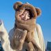 Cappello con orso carino, sciarpa calda integrata, sciarpa con cappuccio, guanti da donna autunnali e invernali, cappello con orecchie, peluche alla moda_voghion.com