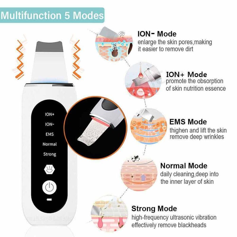 Ultrasonic Facial Skin Scrubber Pore Deep Cleaner Blackhead Remover Mask Spatula_voghion.com