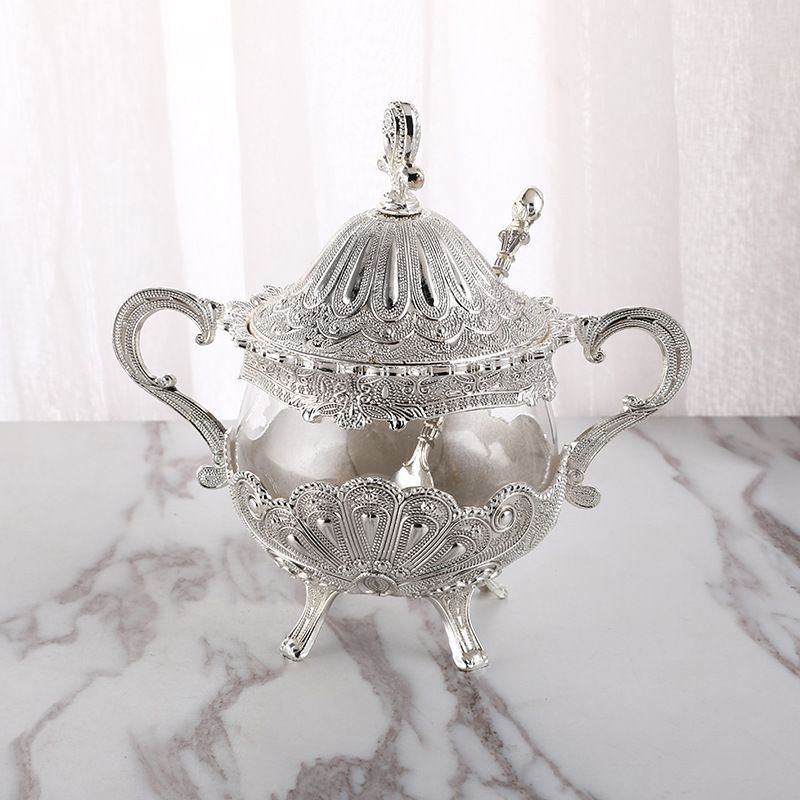 Luksusa porcelāna cukura bļoda ar vāku un karoti, cukura tvertne virtuvei un galda virsma, kāzu dāvanas dzimšanas dienā_voghion.com