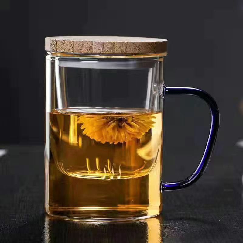 Smart Tea Infuser Glass Mug With Removable Strainer - 400ml Leak-Proof Travel Tumbler For Loose Leaf Tea (One-Touch Brewing BPA-Free)​​_voghion.com