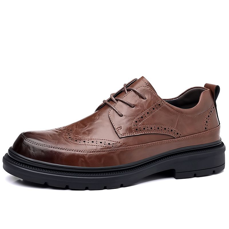 Unbeatable Quality 6292 Men's Block Business Casual Formal Leather Shoes, Spring Carved Cowhide Surface, Thick Soled Gentleman_voghion.com